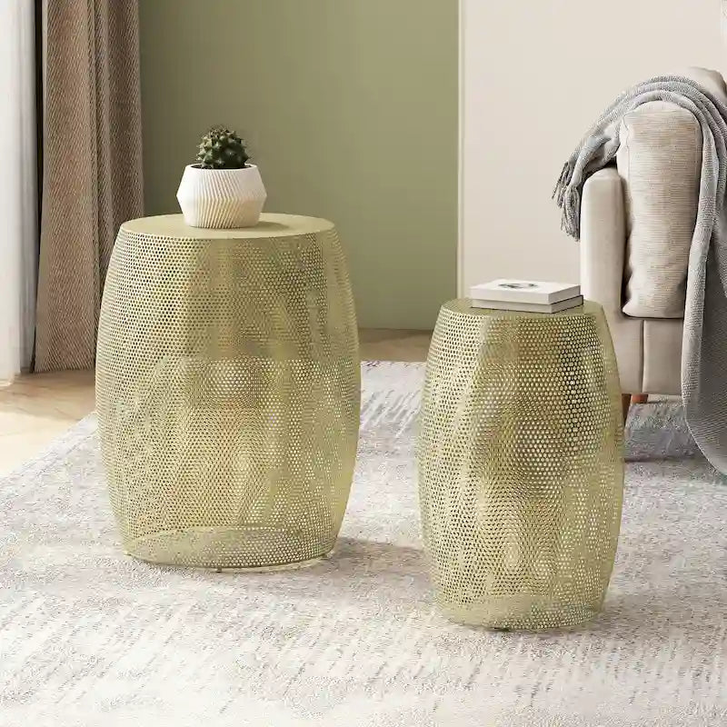 Round Metal Hollow 2 PCS Side Table Set - 16.5 L x 16.5 W x 20.75 H 10