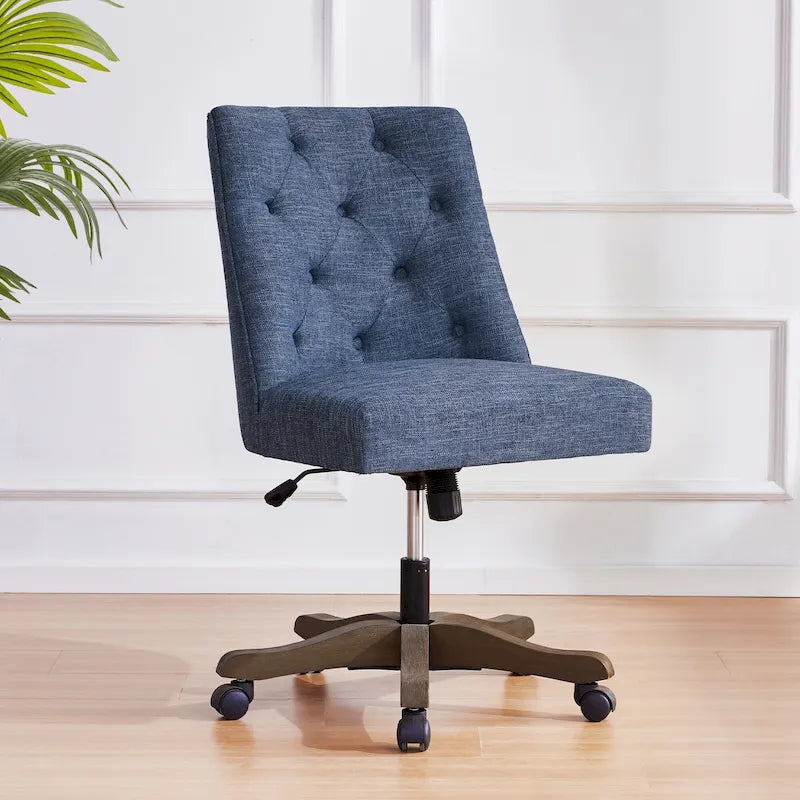 Upholstered Swivel Desk Chair, Armless Home Office Chair, Adjustable Height Computer Chair with Wheels for Study 17