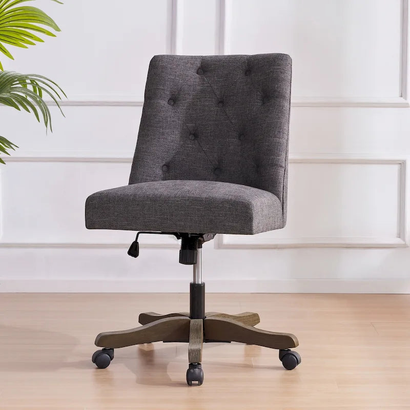 Upholstered Swivel Desk Chair, Armless Home Office Chair, Adjustable Height Computer Chair with Wheels for Study 18