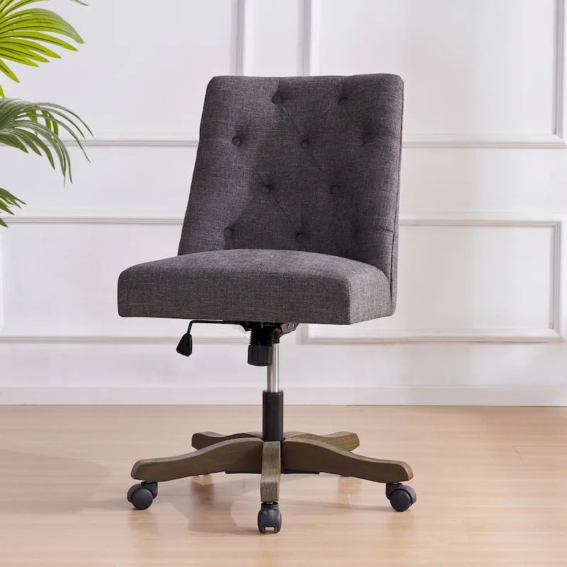 Upholstered Swivel Desk Chair, Armless Home Office Chair, Adjustable Height Computer Chair with Wheels for Study 6