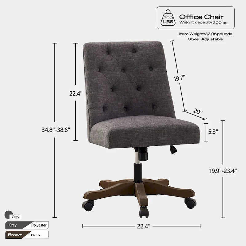 Upholstered Swivel Desk Chair, Armless Home Office Chair, Adjustable Height Computer Chair with Wheels for Study 7