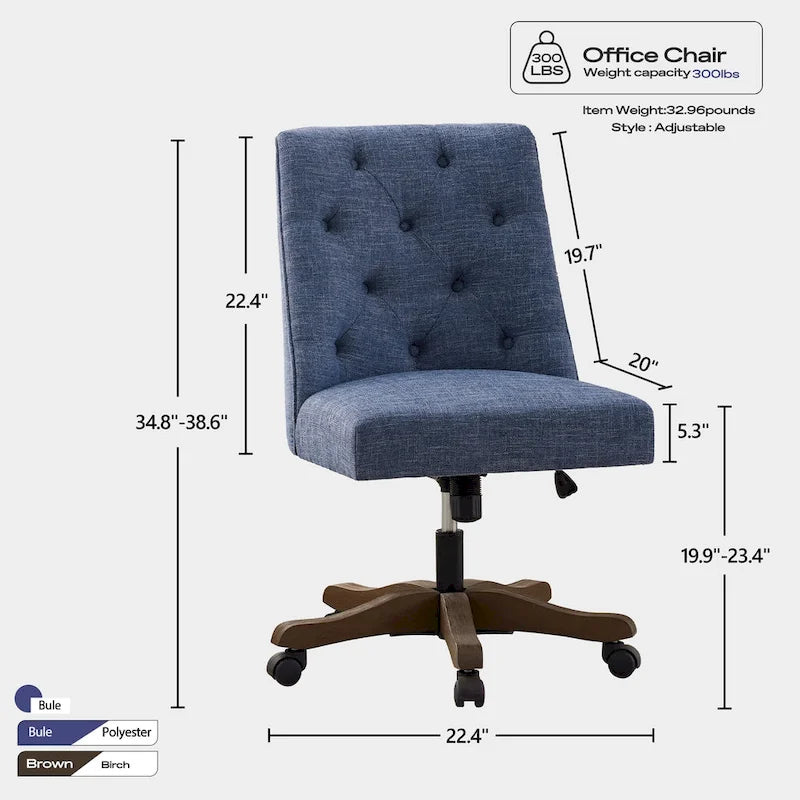 Upholstered Swivel Desk Chair, Armless Home Office Chair, Adjustable Height Computer Chair with Wheels for Study 13