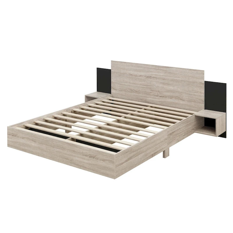 Queen Floating Bed Frame Modern Wooden Platform Bed with 2 Bedside Nightstand and LED Lights, No Box Spring Needed 3