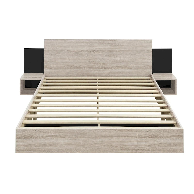 Queen Floating Bed Frame Modern Wooden Platform Bed with 2 Bedside Nightstand and LED Lights, No Box Spring Needed 4