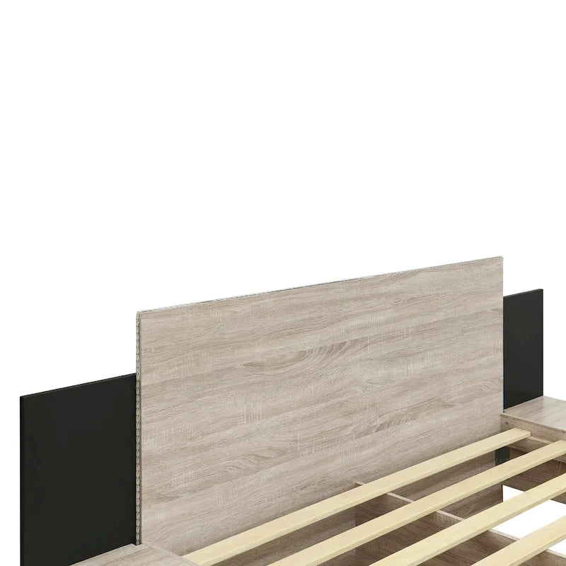 Queen Floating Bed Frame Modern Wooden Platform Bed with 2 Bedside Nightstand and LED Lights, No Box Spring Needed 8