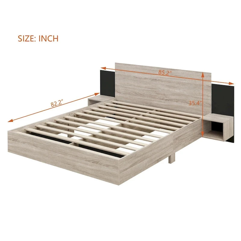 Queen Floating Bed Frame Modern Wooden Platform Bed with 2 Bedside Nightstand and LED Lights, No Box Spring Needed 9