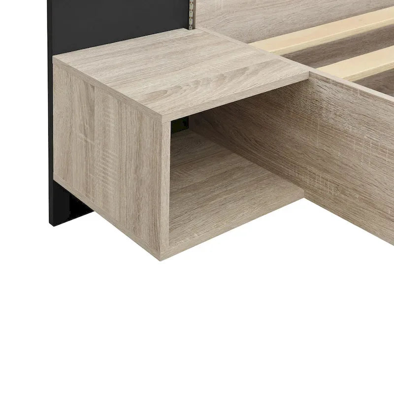 Queen Floating Bed Frame Modern Wooden Platform Bed with 2 Bedside Nightstand and LED Lights, No Box Spring Needed 10