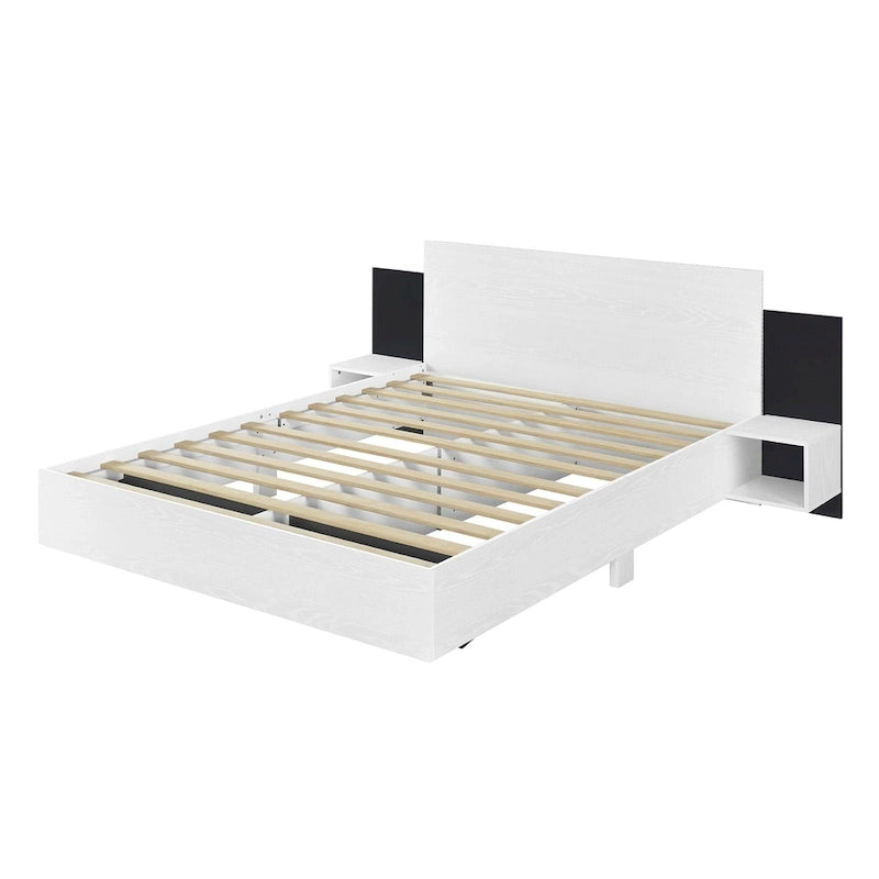 Queen Floating Bed Frame Modern Wooden Platform Bed with 2 Bedside Nightstand and LED Lights, No Box Spring Needed 13