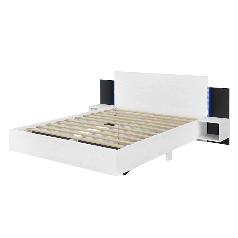 Queen Floating Bed Frame Modern Wooden Platform Bed with 2 Bedside Nightstand and LED Lights, No Box Spring Needed 14