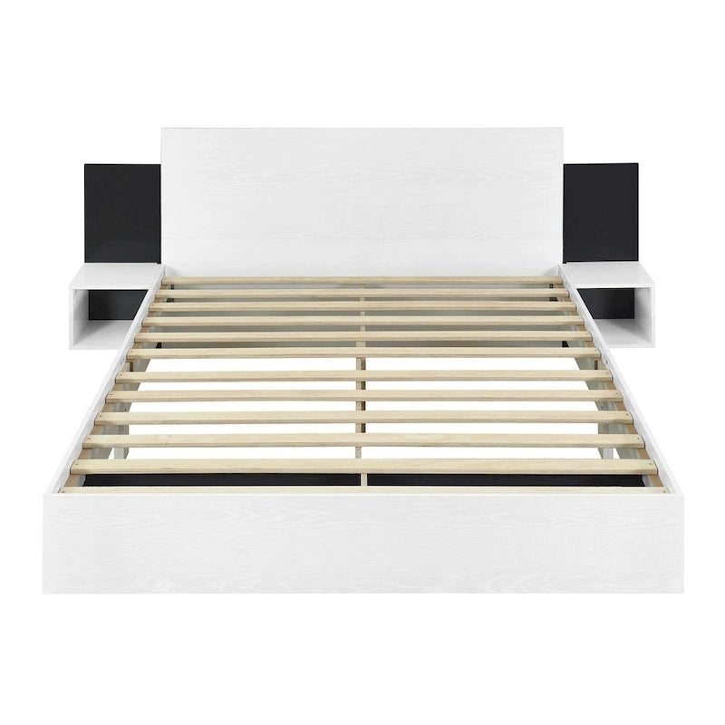 Queen Floating Bed Frame Modern Wooden Platform Bed with 2 Bedside Nightstand and LED Lights, No Box Spring Needed 15