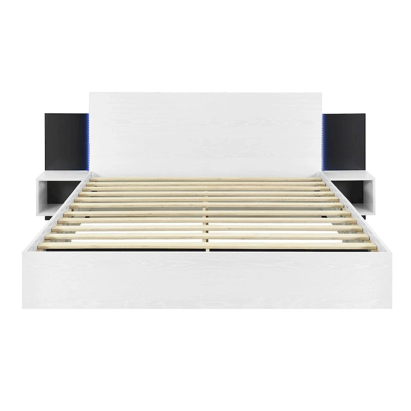 Queen Floating Bed Frame Modern Wooden Platform Bed with 2 Bedside Nightstand and LED Lights, No Box Spring Needed 16