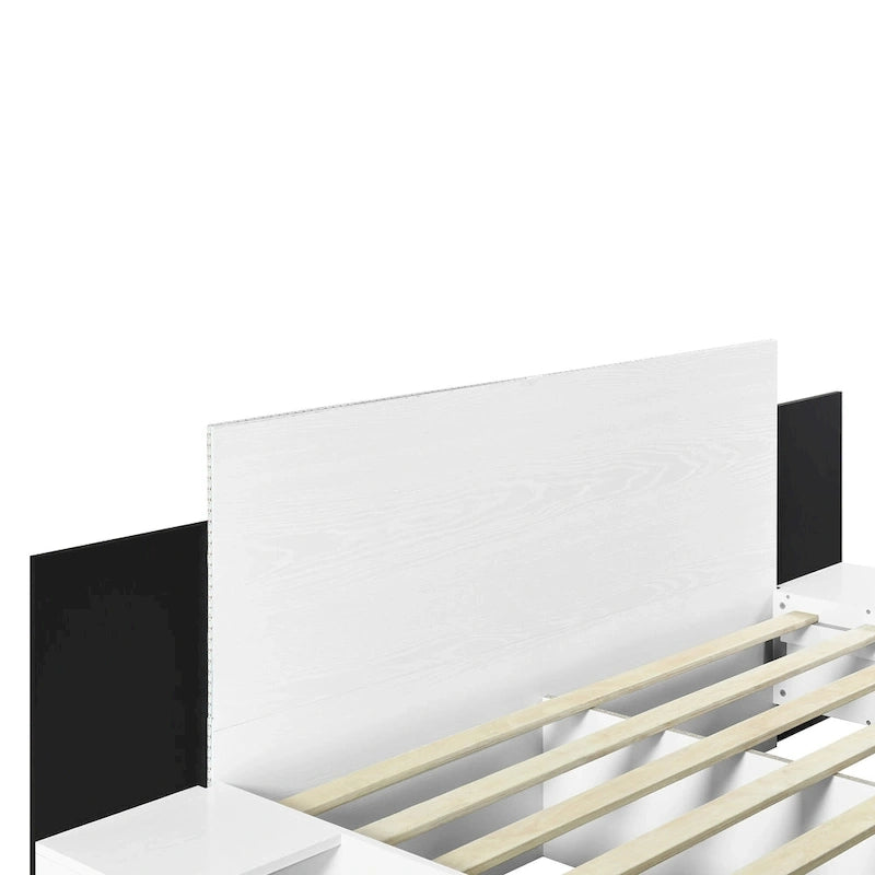Queen Floating Bed Frame Modern Wooden Platform Bed with 2 Bedside Nightstand and LED Lights, No Box Spring Needed 17