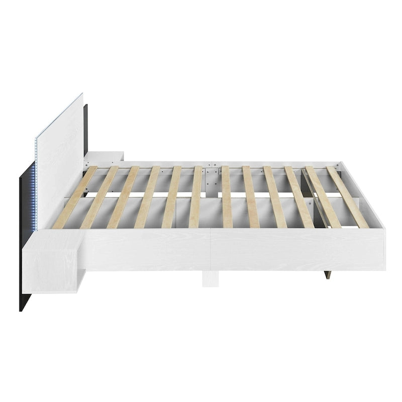 Queen Floating Bed Frame Modern Wooden Platform Bed with 2 Bedside Nightstand and LED Lights, No Box Spring Needed 20
