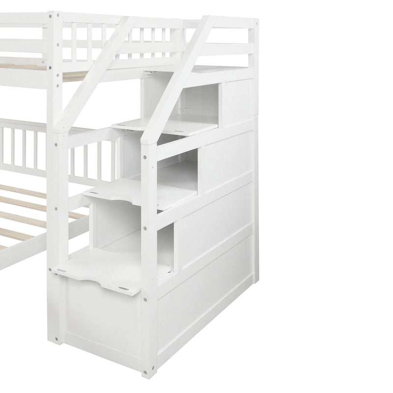 Twin Over Full Wood Loft Bed with Staircase,High Guardrails and Ladder 3