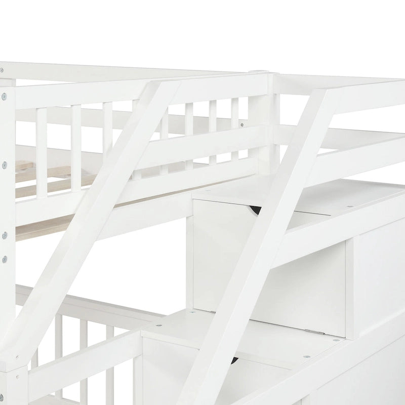 Twin Over Full Wood Loft Bed with Staircase,High Guardrails and Ladder 5