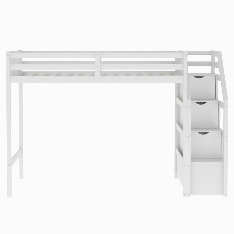 Twin Over Full Wood Loft Bed with Staircase,High Guardrails and Ladder 6