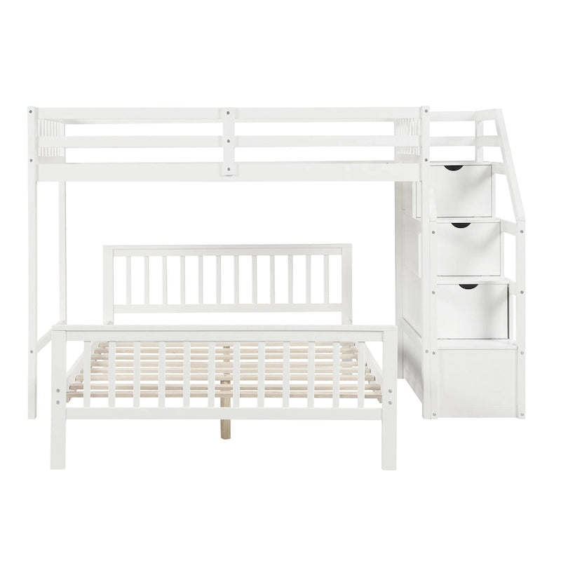 Twin Over Full Wood Loft Bed with Staircase,High Guardrails and Ladder 7