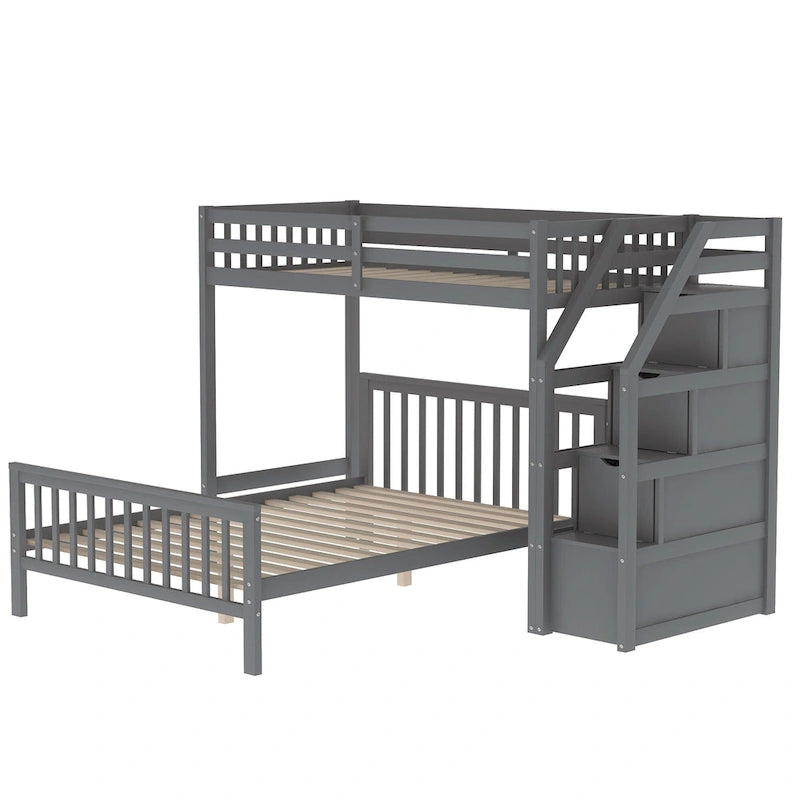 Twin Over Full Wood Loft Bed with Staircase,High Guardrails and Ladder 11