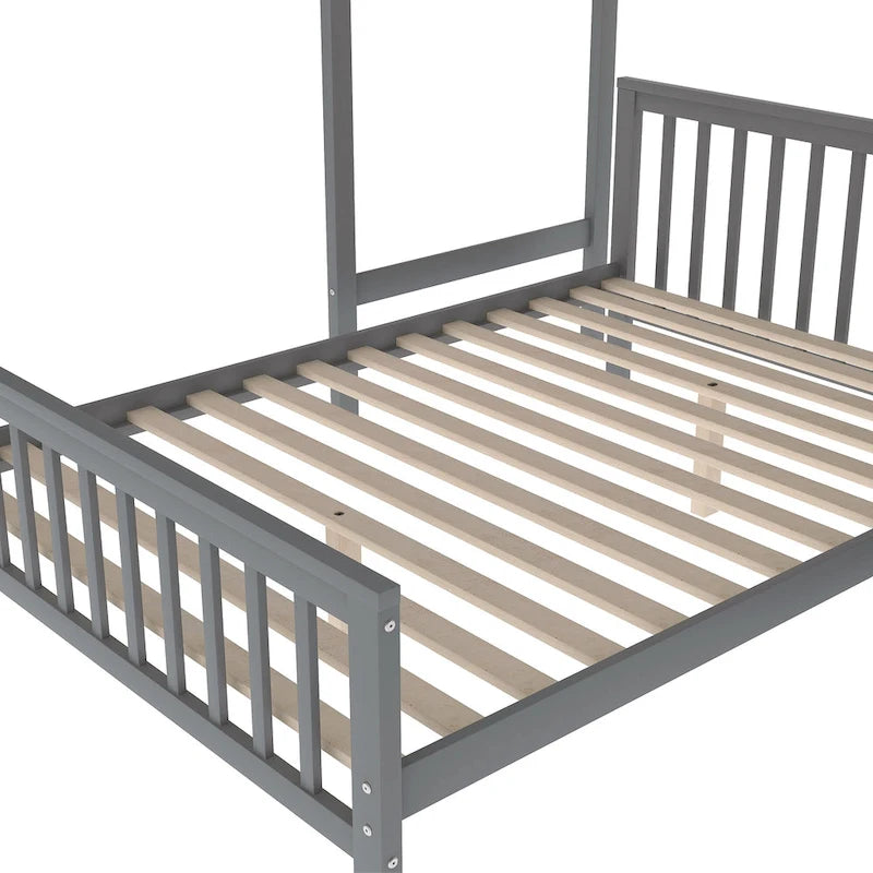 Twin Over Full Wood Loft Bed with Staircase,High Guardrails and Ladder 21