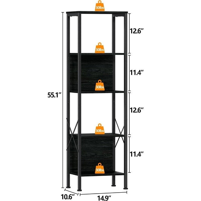 5 Tier Tall Bookshelf - 14.9D x 10.6W x 55.1H 3
