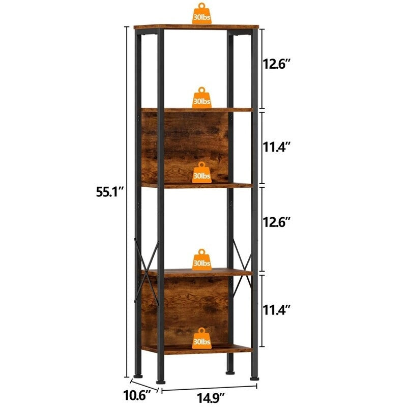 5 Tier Tall Bookshelf - 14.9D x 10.6W x 55.1H 6