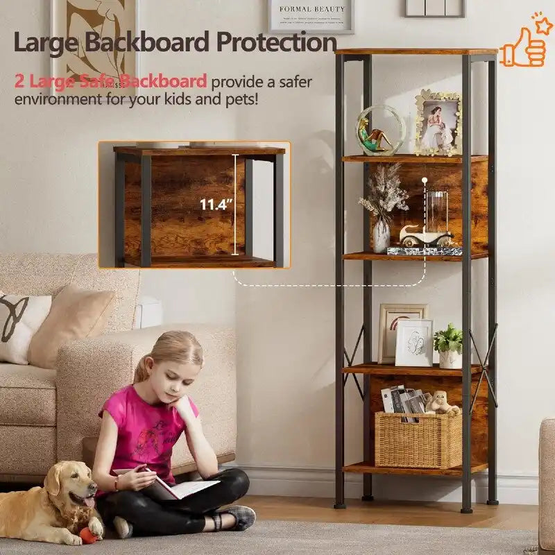 5 Tier Tall Bookshelf - 14.9D x 10.6W x 55.1H 7