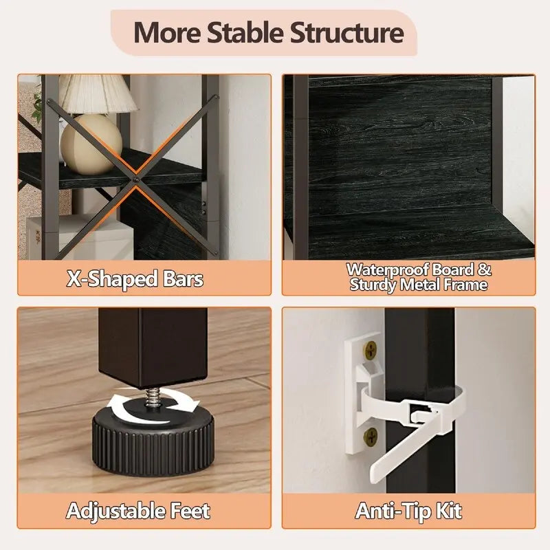 5 Tier Tall Bookshelf - 14.9D x 10.6W x 55.1H 14