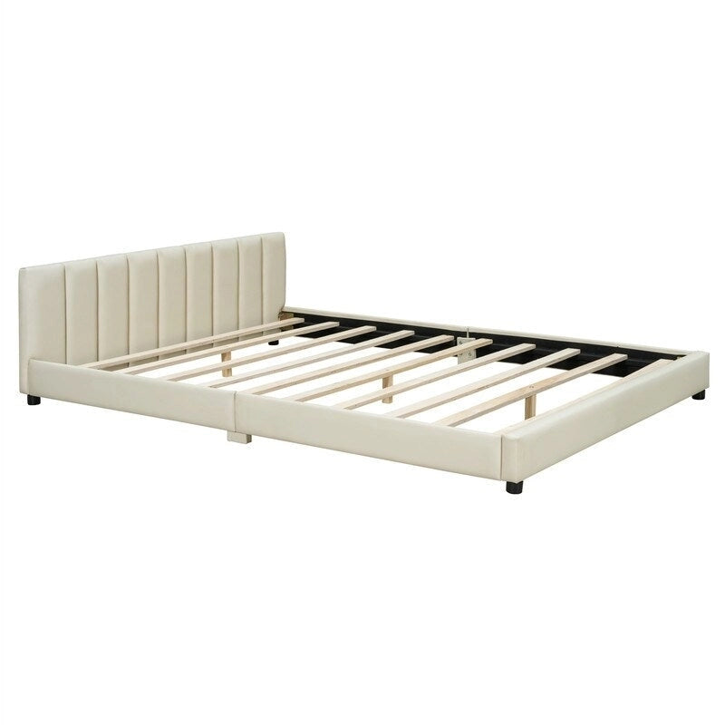 Double Upholstered Platform Bed Queen Size & Twin XL Size, PU Leather Mother & Child Bed Floor Bed Daybed for Bedroom 6