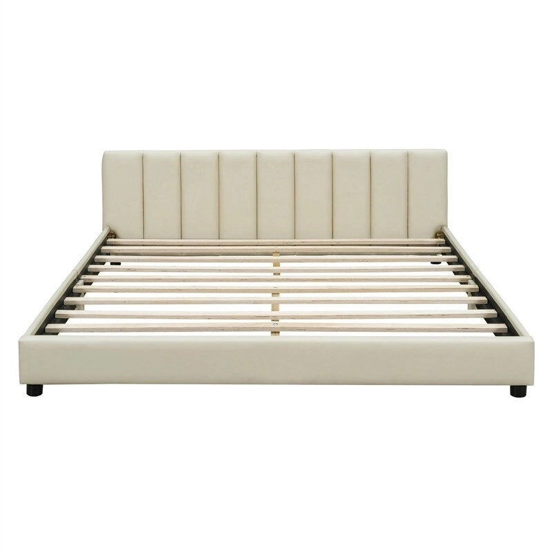 Double Upholstered Platform Bed Queen Size & Twin XL Size, PU Leather Mother & Child Bed Floor Bed Daybed for Bedroom 8