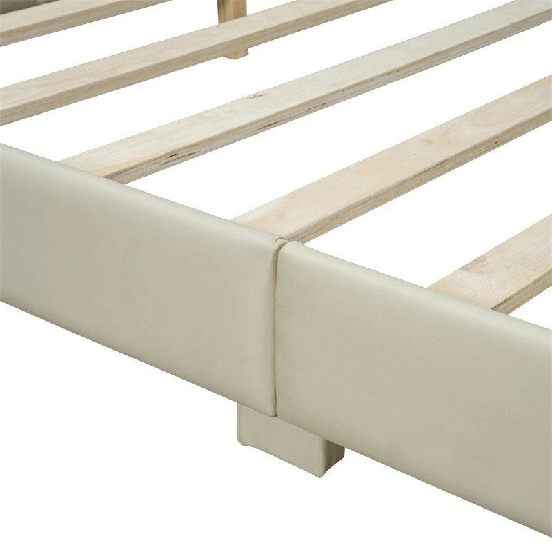 Double Upholstered Platform Bed Queen Size & Twin XL Size, PU Leather Mother & Child Bed Floor Bed Daybed for Bedroom 16