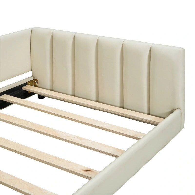 Double Upholstered Platform Bed Queen Size & Twin XL Size, PU Leather Mother & Child Bed Floor Bed Daybed for Bedroom 17