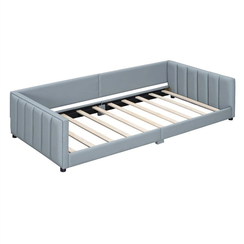 Double Upholstered Platform Bed Queen Size & Twin XL Size, PU Leather Mother & Child Bed Floor Bed Daybed for Bedroom 23
