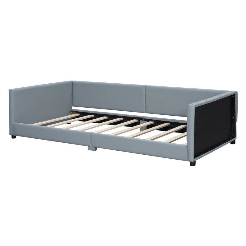 Double Upholstered Platform Bed Queen Size & Twin XL Size, PU Leather Mother & Child Bed Floor Bed Daybed for Bedroom 24