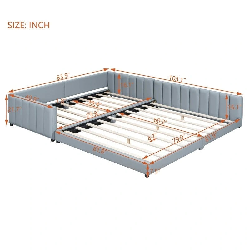 Double Upholstered Platform Bed Queen Size & Twin XL Size, PU Leather Mother & Child Bed Floor Bed Daybed for Bedroom 27