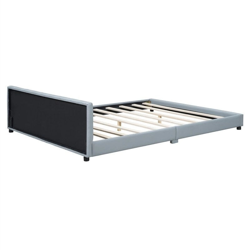 Double Upholstered Platform Bed Queen Size & Twin XL Size, PU Leather Mother & Child Bed Floor Bed Daybed for Bedroom 30