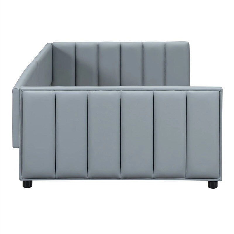 Double Upholstered Platform Bed Queen Size & Twin XL Size, PU Leather Mother & Child Bed Floor Bed Daybed for Bedroom 31