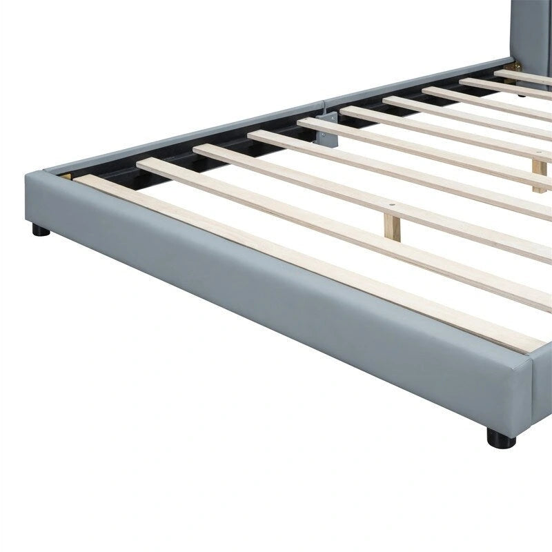 Double Upholstered Platform Bed Queen Size & Twin XL Size, PU Leather Mother & Child Bed Floor Bed Daybed for Bedroom 36