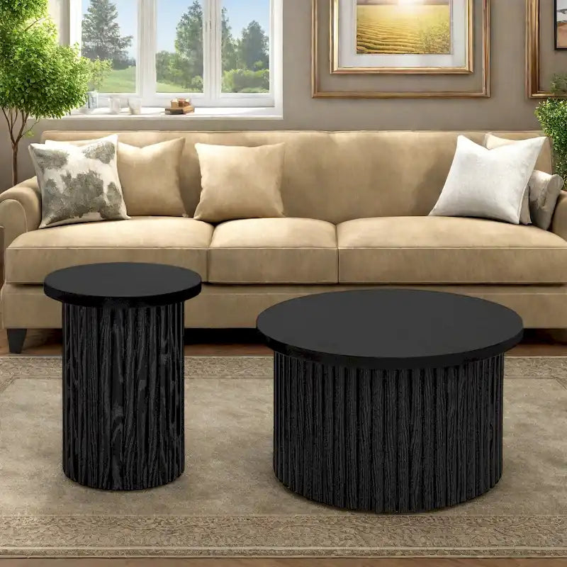 MDF Coffee Table Set with Vertical Slatted Legs, Non-Slip Pads, and Versatile Combination Design 3