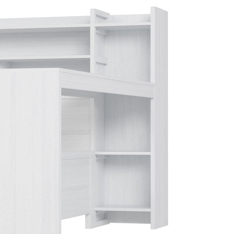 Twin/Full Size Multifunctional Daybed with Storage Shelves and Desk, Wooden Platform Bed Frame with Twin Size Trundle 33