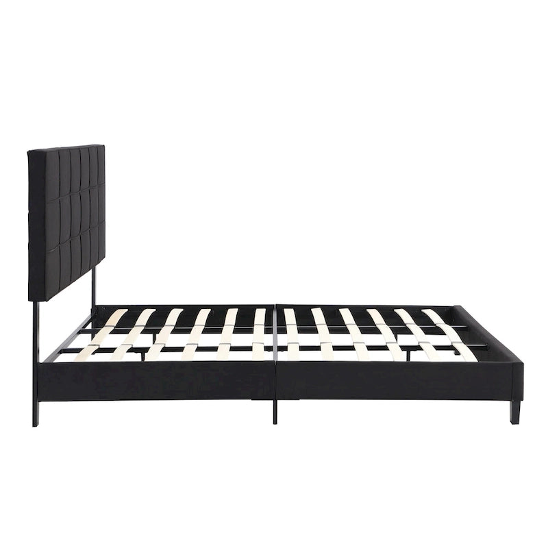 Black Linen King Size Upholstered Platform Bed Frame with Button Tufted Headboard, Wood Slat Support, No Box Spring Needed 4