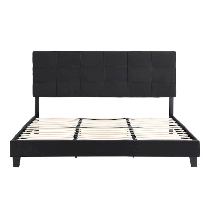 Black Linen King Size Upholstered Platform Bed Frame with Button Tufted Headboard, Wood Slat Support, No Box Spring Needed 8