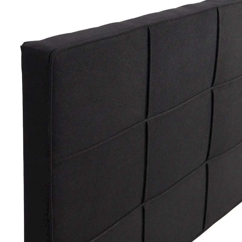Black Linen King Size Upholstered Platform Bed Frame with Button Tufted Headboard, Wood Slat Support, No Box Spring Needed 11