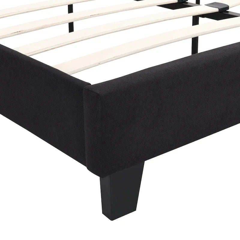Black Linen King Size Upholstered Platform Bed Frame with Button Tufted Headboard, Wood Slat Support, No Box Spring Needed 12