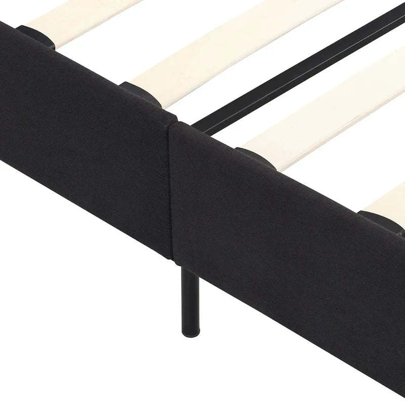 Black Linen King Size Upholstered Platform Bed Frame with Button Tufted Headboard, Wood Slat Support, No Box Spring Needed 13