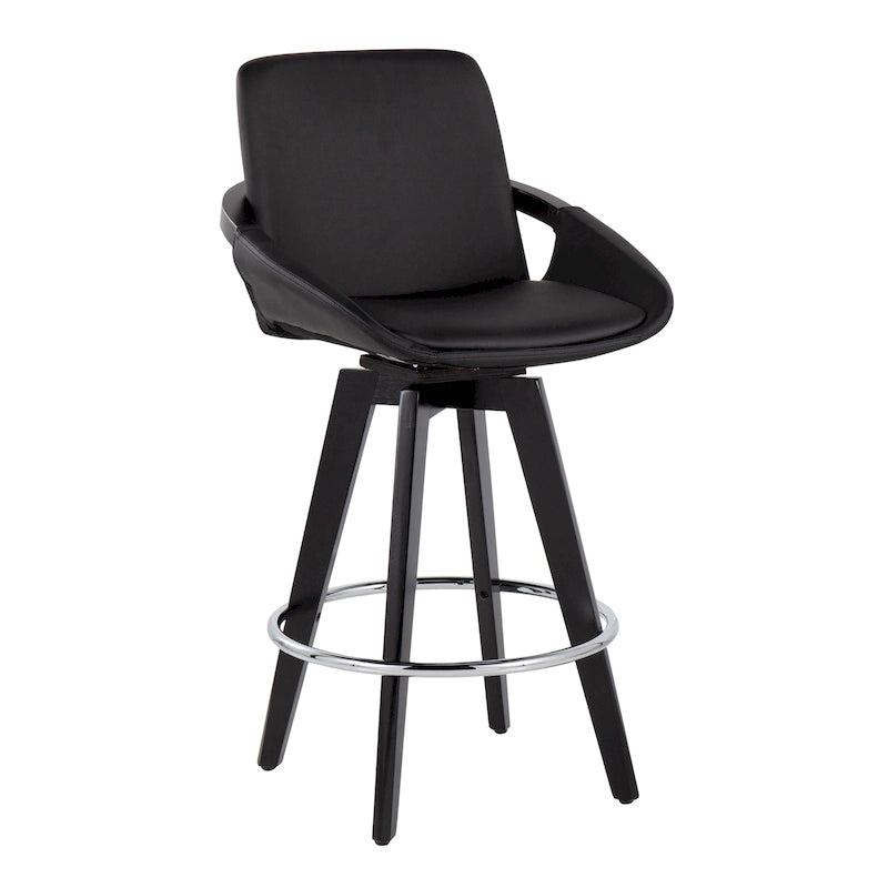 Pugo Fixed-Height Counter Stool with Black Wood Base (Set of 2) 34