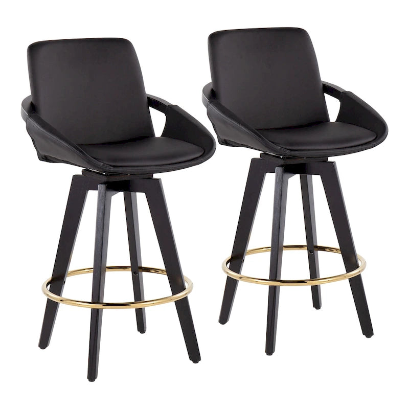 Pugo Fixed-Height Counter Stool with Black Wood Base (Set of 2)