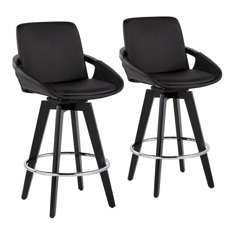 Pugo Fixed-Height Counter Stool with Black Wood Base (Set of 2) 5