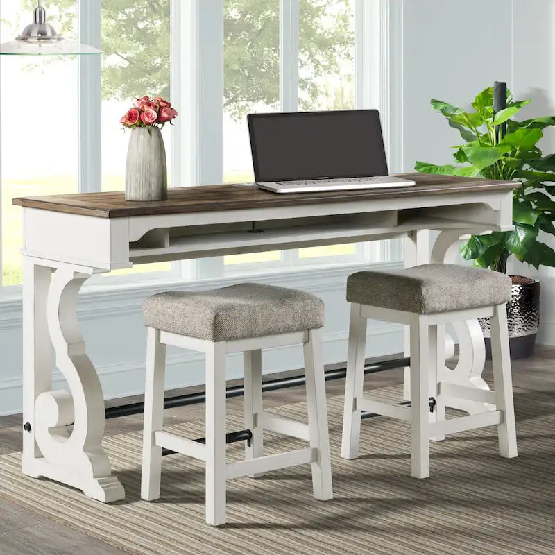 Drake Sofa Bar Table by , Two-Toned Rustic White and French Oak Finish