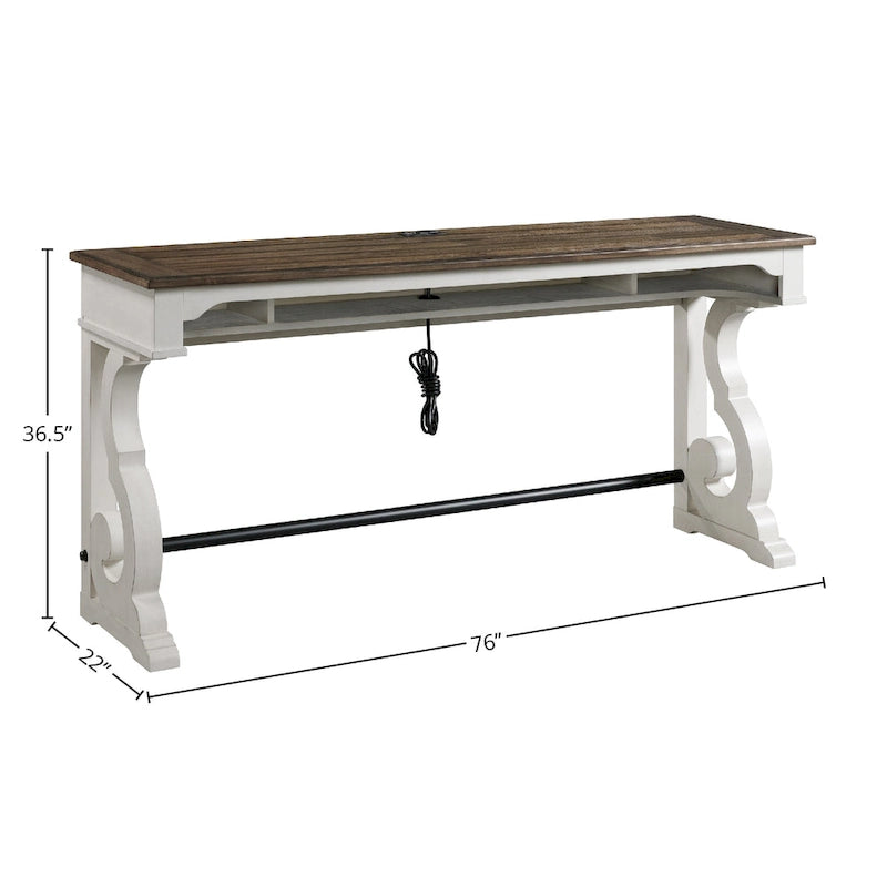 Drake Sofa Bar Table by , Two-Toned Rustic White and French Oak Finish