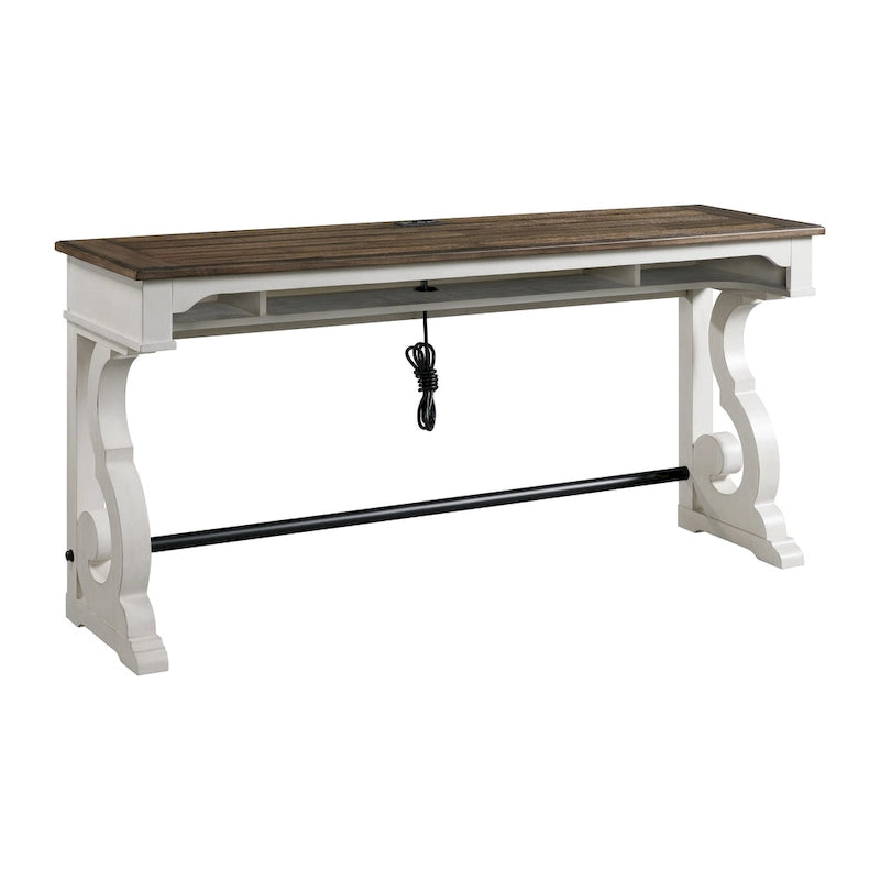 Drake Sofa Bar Table by , Two-Toned Rustic White and French Oak Finish 3